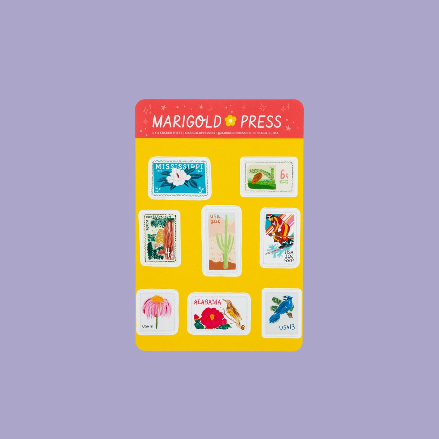 Vintage Postage Stamp Sticker Sheet 4 x 6 (Single Sheet)