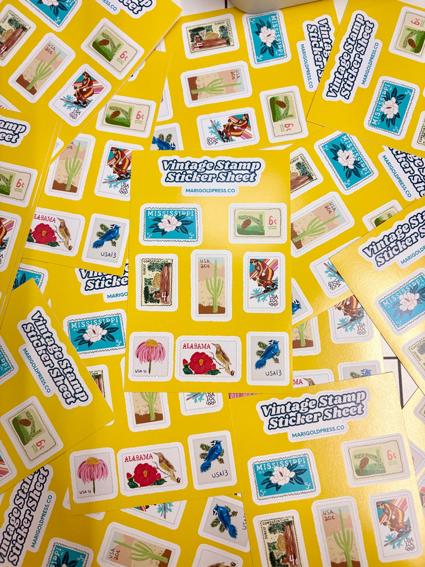 Vintage Postage Stamp Sticker Sheet 6 x 4 (Single Sheet)