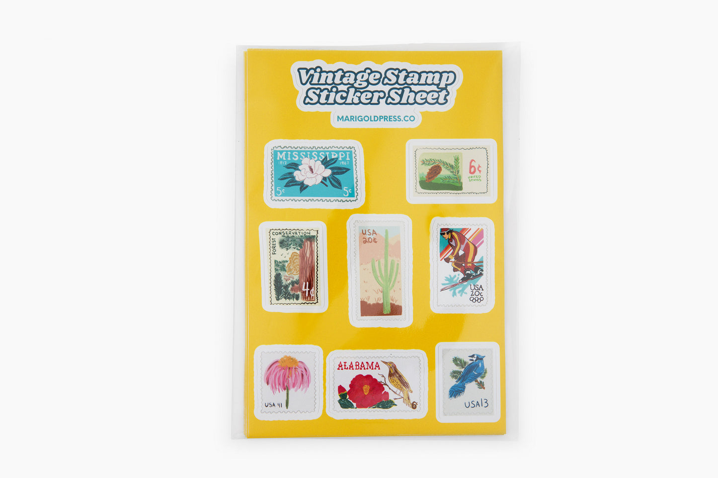 Vintage Postage Stamp Sticker Sheet 6 x 4 (Single Sheet)