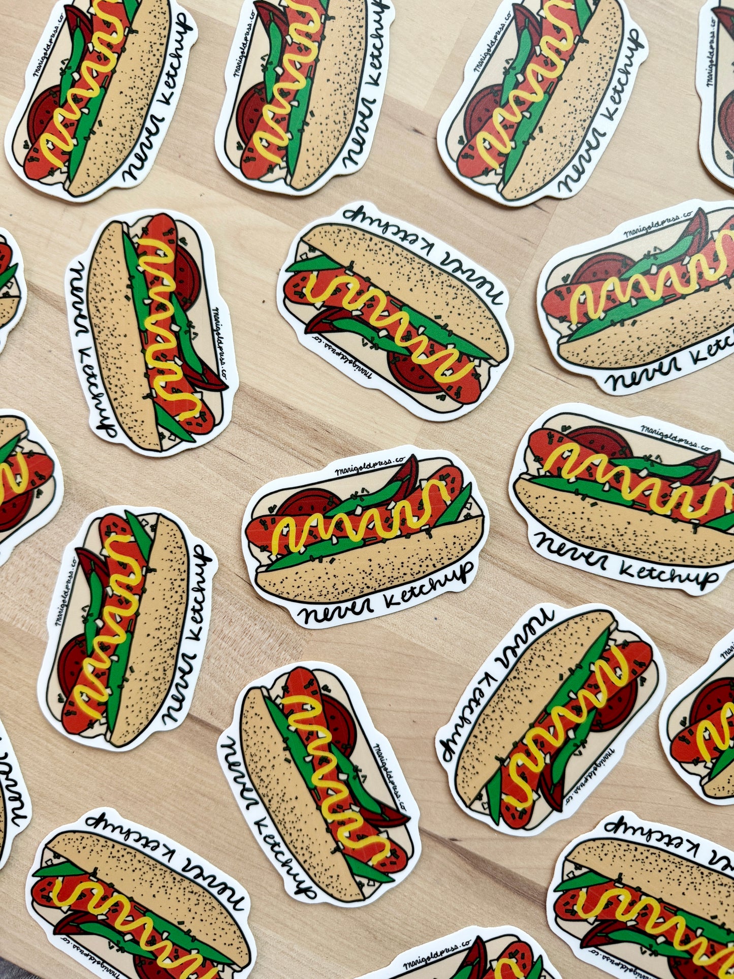 Chicago Style Hot Dog Never Ketchup Vinyl Sticker