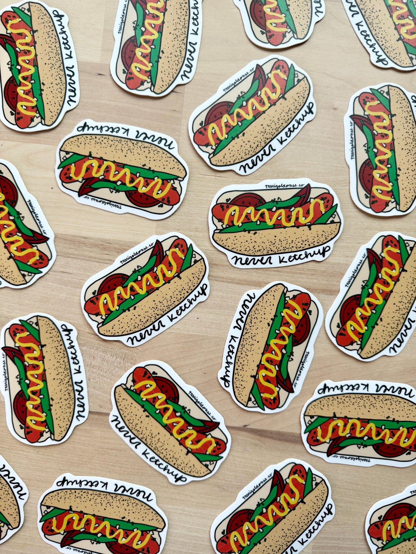 Chicago Style Hot Dog Never Ketchup Vinyl Sticker