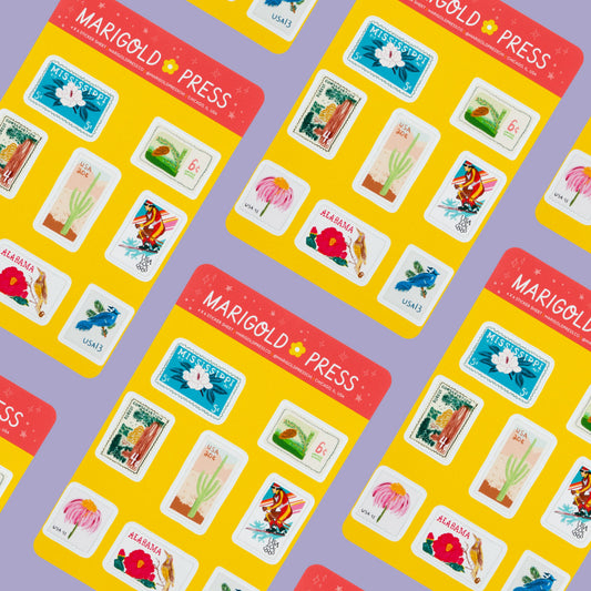 Vintage Postage Stamp Sticker Sheet 4 x 6 (Single Sheet)