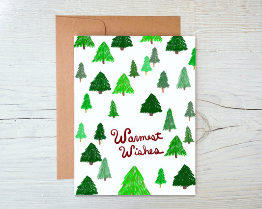 Warmest Wishes Pine Tree Holiday Card