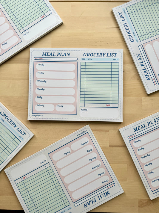 Retro Diner Check Style Meal Planner & Grocery List Notepad 11x8.5