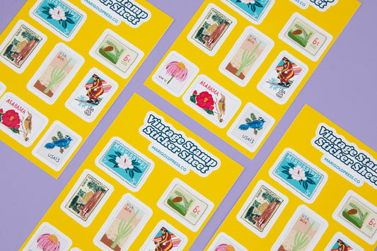 Vintage Postage Stamp Sticker Sheet 6 x 4 (Single Sheet)