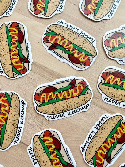 Chicago Style Hot Dog Never Ketchup Vinyl Sticker